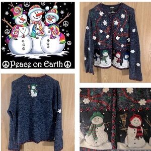 🎄 Christmas Snowman Knit Sweater Cardigan Crochet